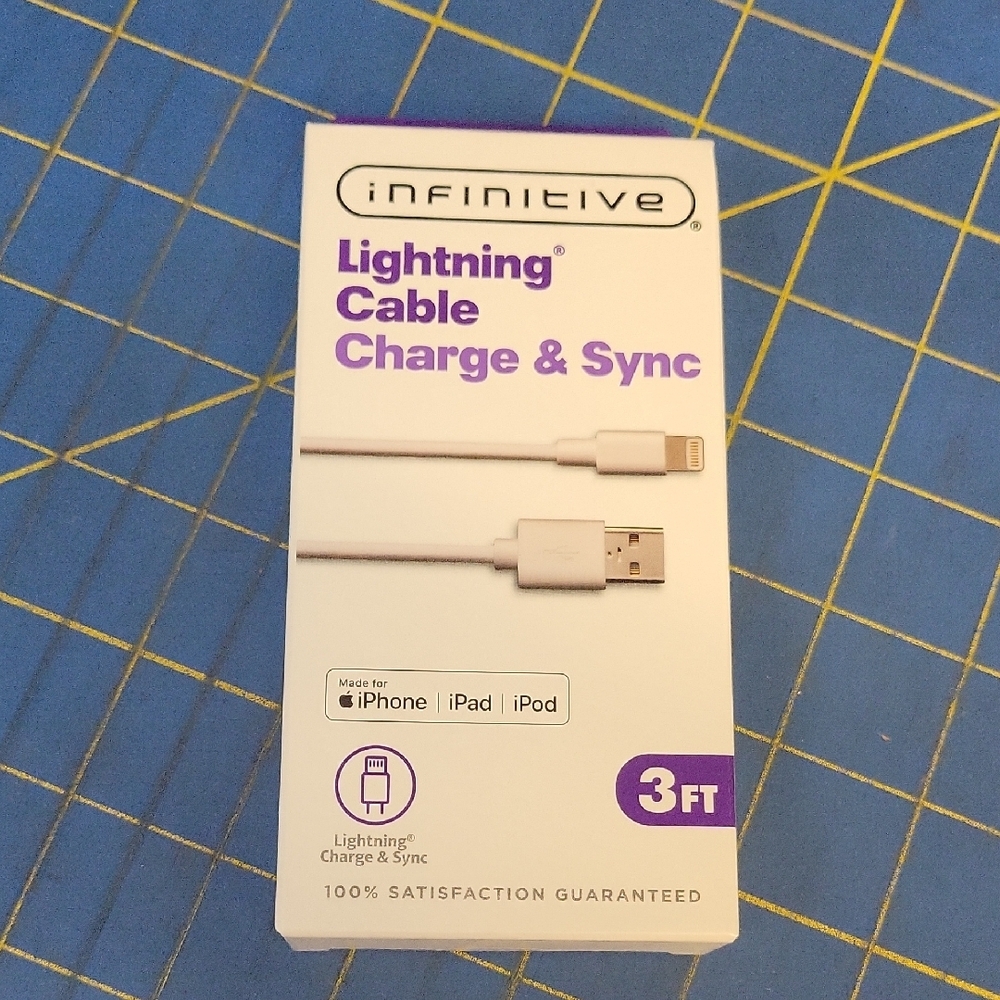 Infinitive Lightning Cable Charge & Sync 3ft iPhone iPad iPod Compatible New